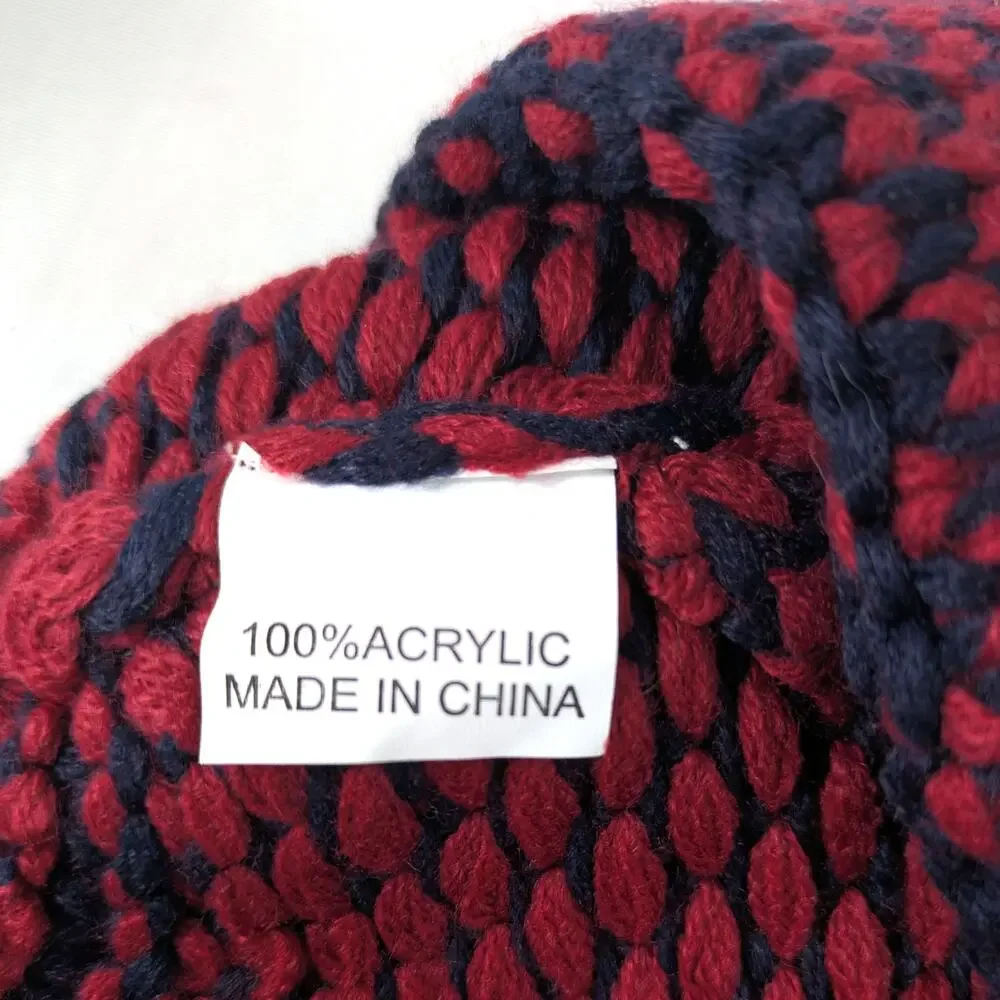 NWT NEFF Women's Carrie Textured Diamond Knit Beanie Hat, Red/Navy Skater Winter